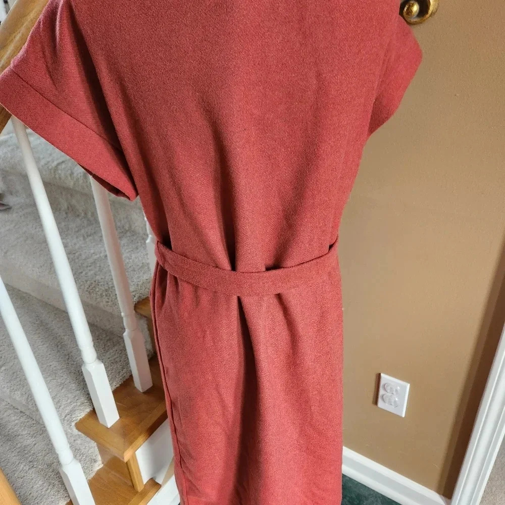 NWT Petite Medium Copper Red Tie Pea Coat With Pockets by Worthington - Picture 3 of 10